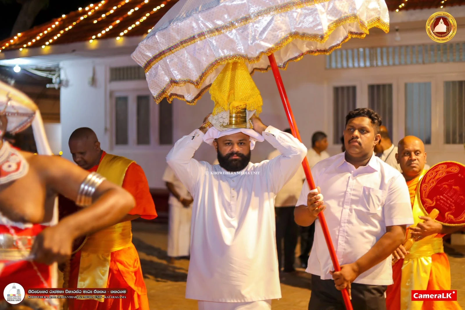 Placing the relic casket on elephants during the final day of the 2026 annual procession at the Ruhunu Maha Kataragama Devalaya